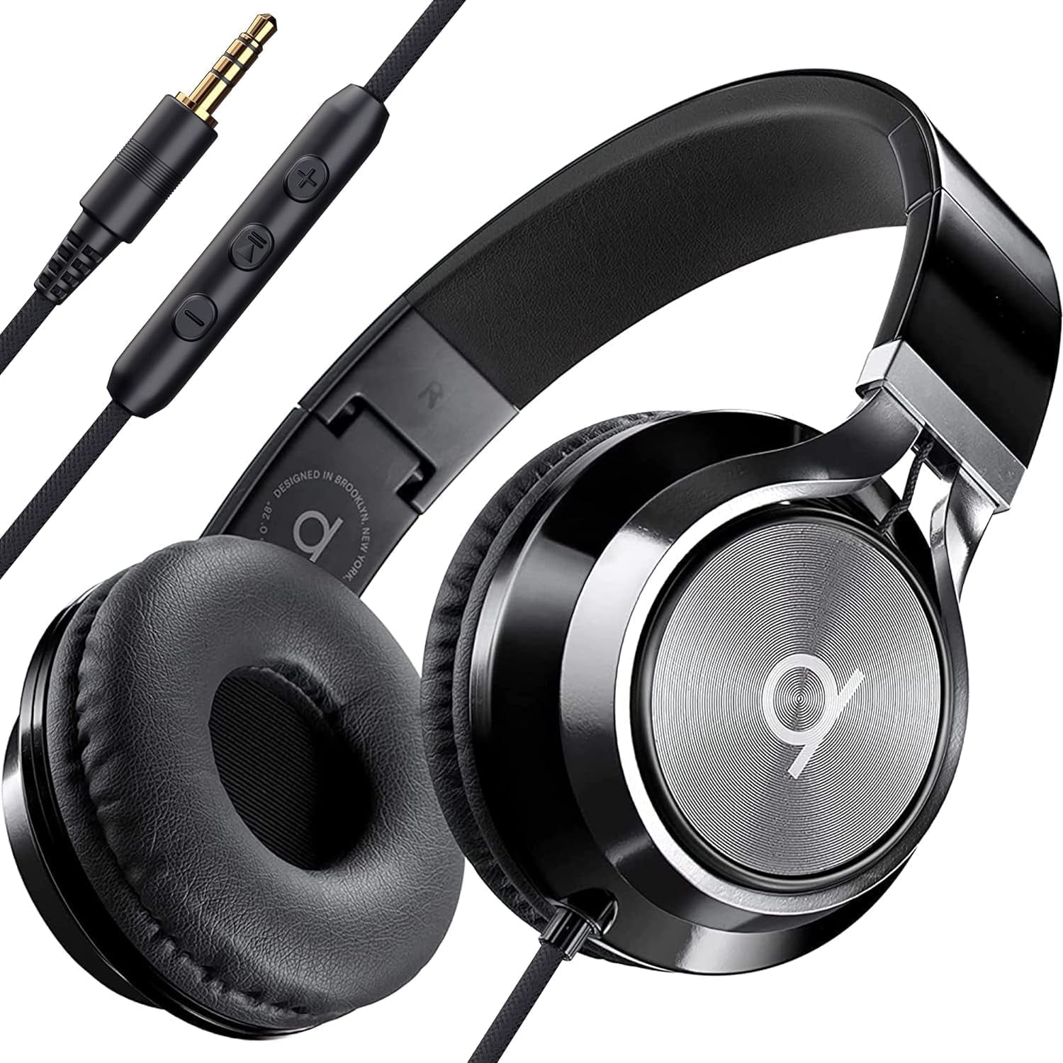 CL750 Wired Headphones with Microphone, On-Ear Head Phones with Mic, Black