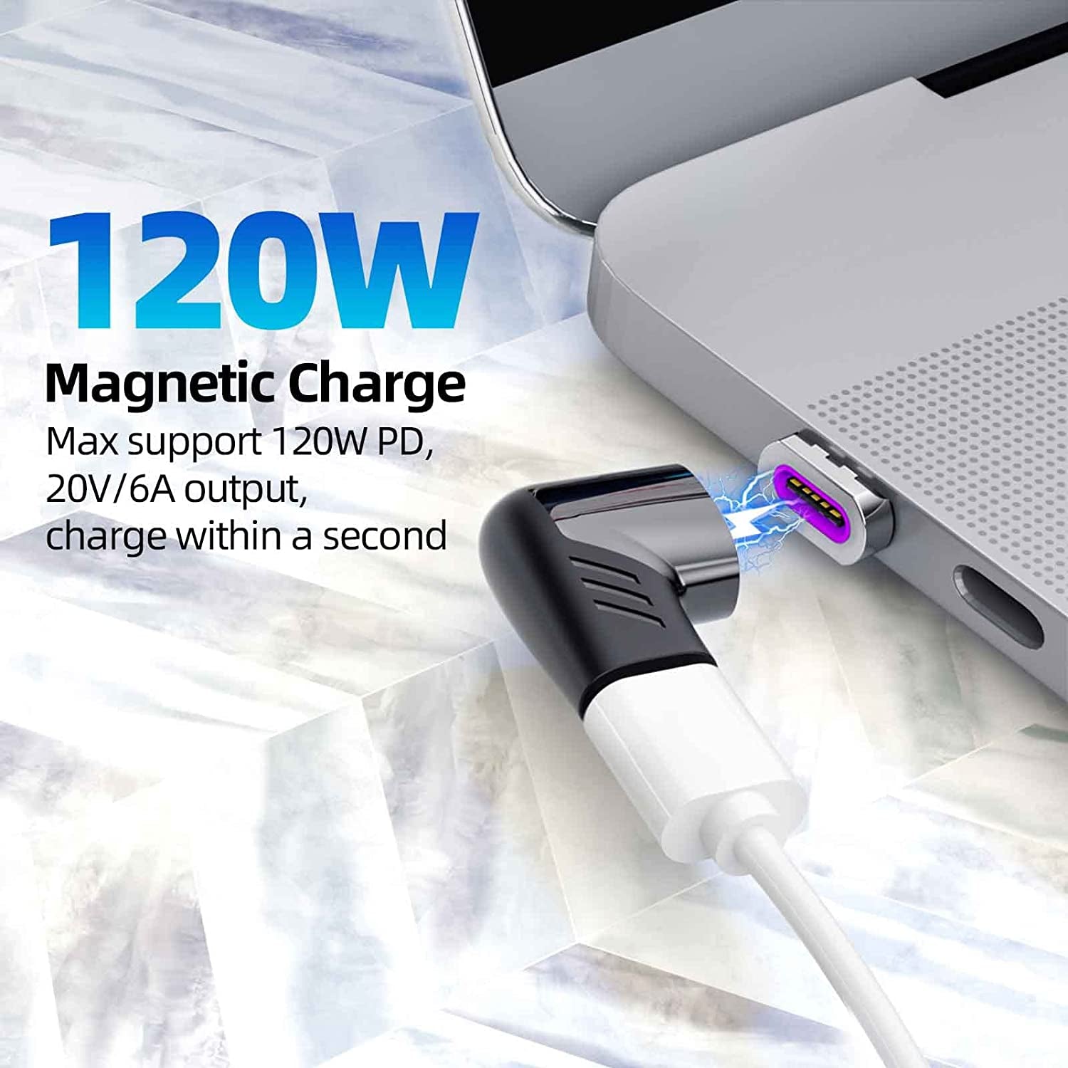 USB C Magnetic Adapter, USB2.0 Type C Right Angle Connector with PD 120W Charge and 480Mbps Data Transfer, Compatible for Macbook Pro/Air Ipad Pro and More USB C Devices