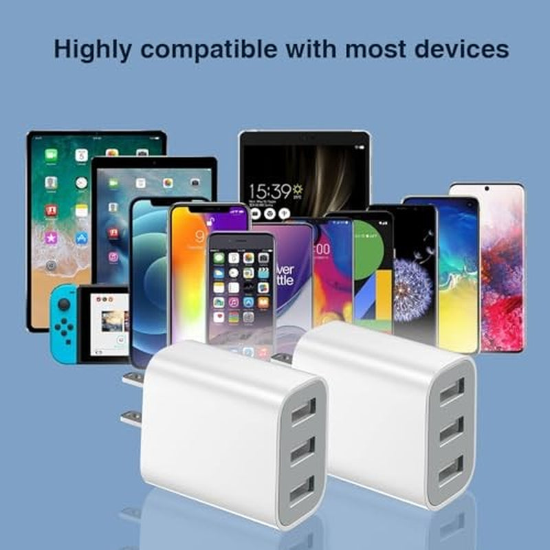USB Charger Block, Wall Plug in Charging Blocks, Fast Charging Multiport White