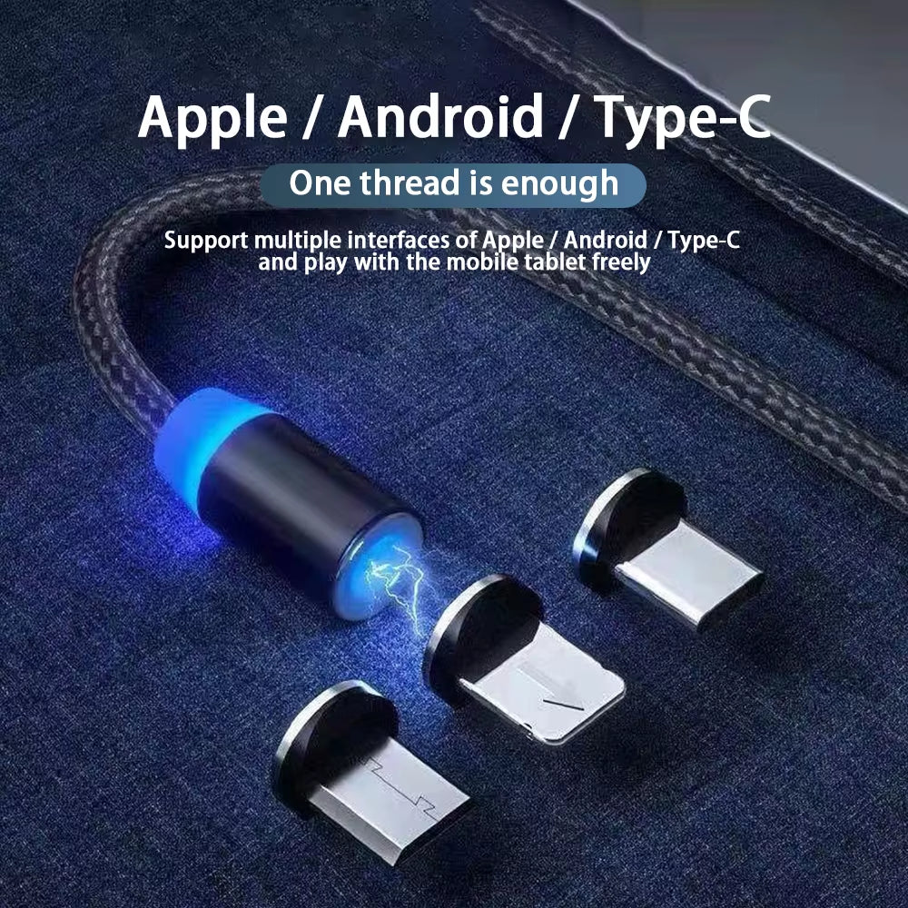 3A LED Magnetic USB Cable Fast Charging USBC Cable Magnet Charger Data Charge Micro USB Cable Mobile Phone Cable USB Cord
