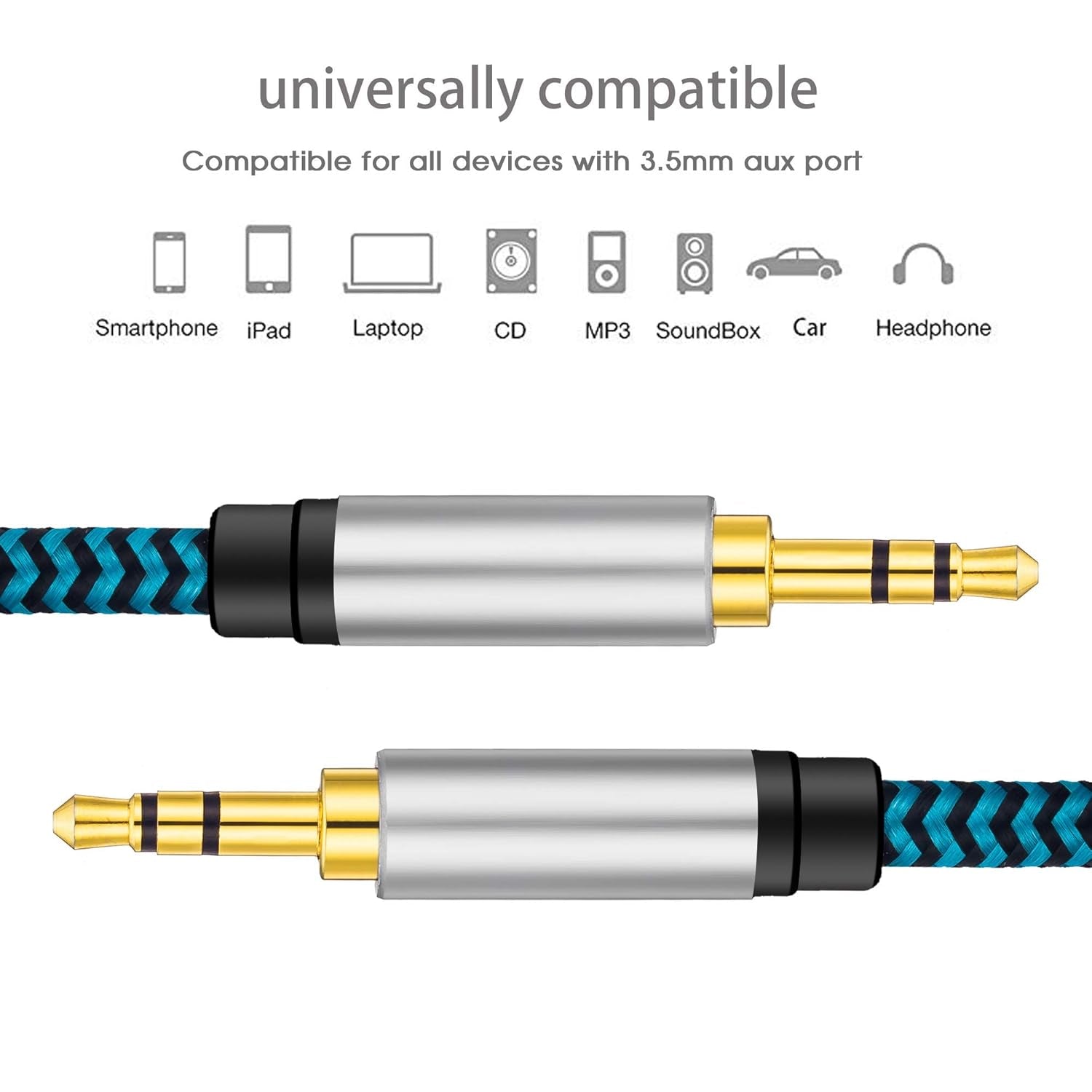 Aux Cord 25Ft, Nylon Braided 3.5Mm Audio Cable Headphone Cable 3.5Mm Male To