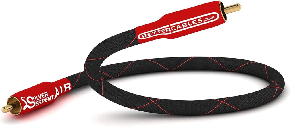 8 Inches Silver Serpent AIR Audiophile RCA Audio Interconnect Cables - Stereo Pair (2 Cables) Flagship, High-End, High-Performance, Premium Hi-Fi Audio