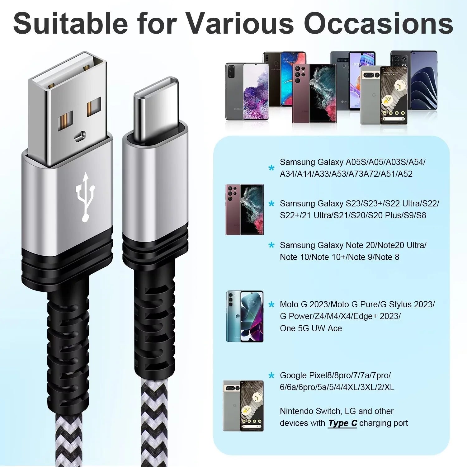 Type C Charger Block,With 3A Android Charger Fast Charging Cable 10Ft 5V/1A Usb Charger Block Wall Adapter Plug Brick Phone Chargers for Android Phone Charger Block Type C