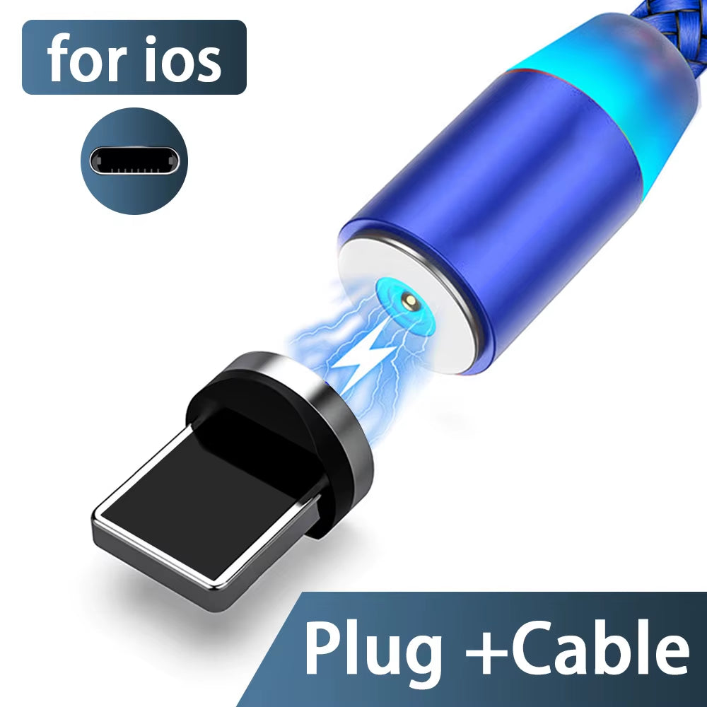 3A LED Magnetic USB Cable Fast Charging USBC Cable Magnet Charger Data Charge Micro USB Cable Mobile Phone Cable USB Cord