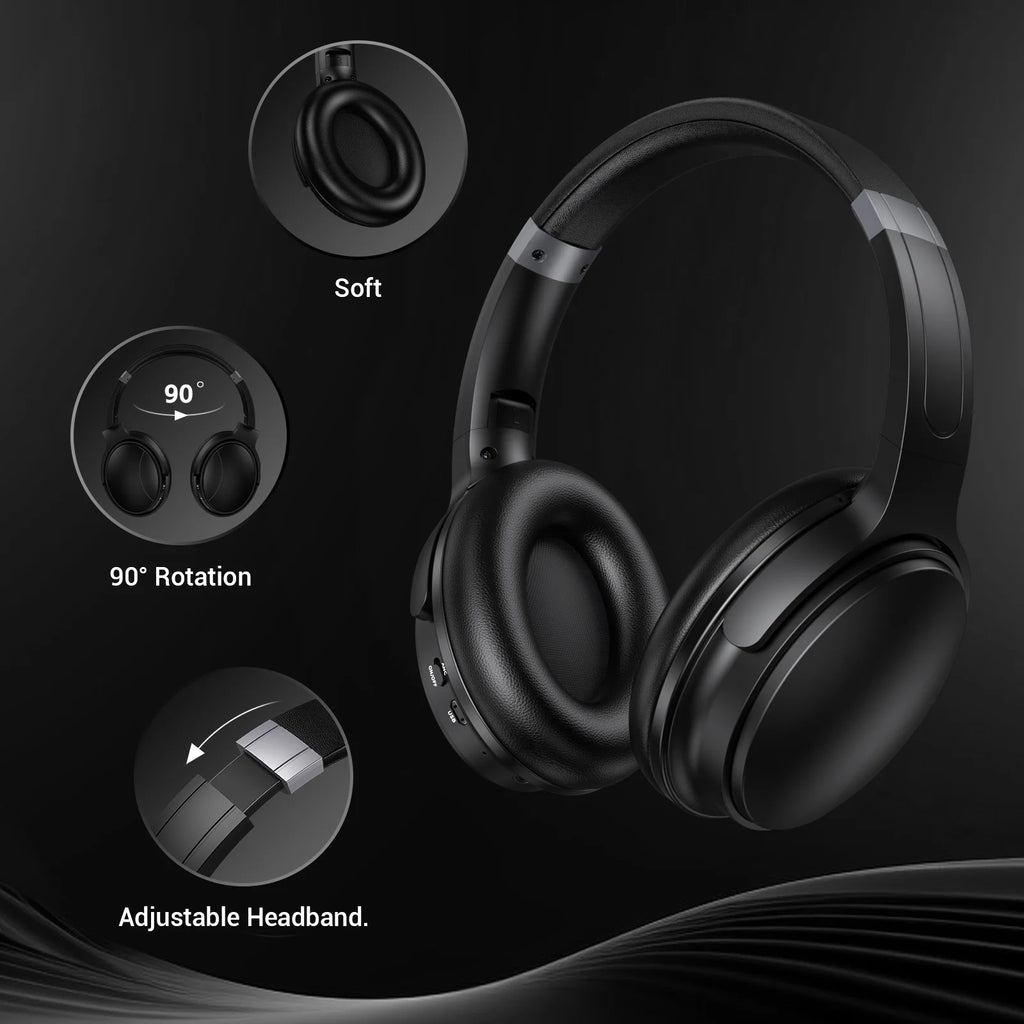 Noise Cancelling Headphones, Wireless Bluetooth Headphones, over Ear Headphones with Microphone, Black, Q8