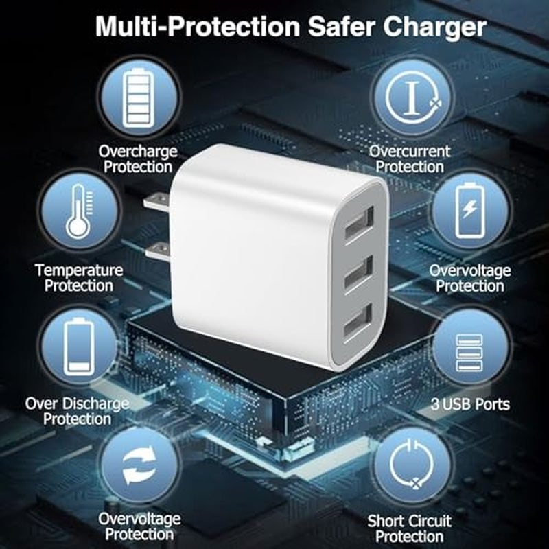 USB Charger Block, Wall Plug in Charging Blocks, Fast Charging Multiport White