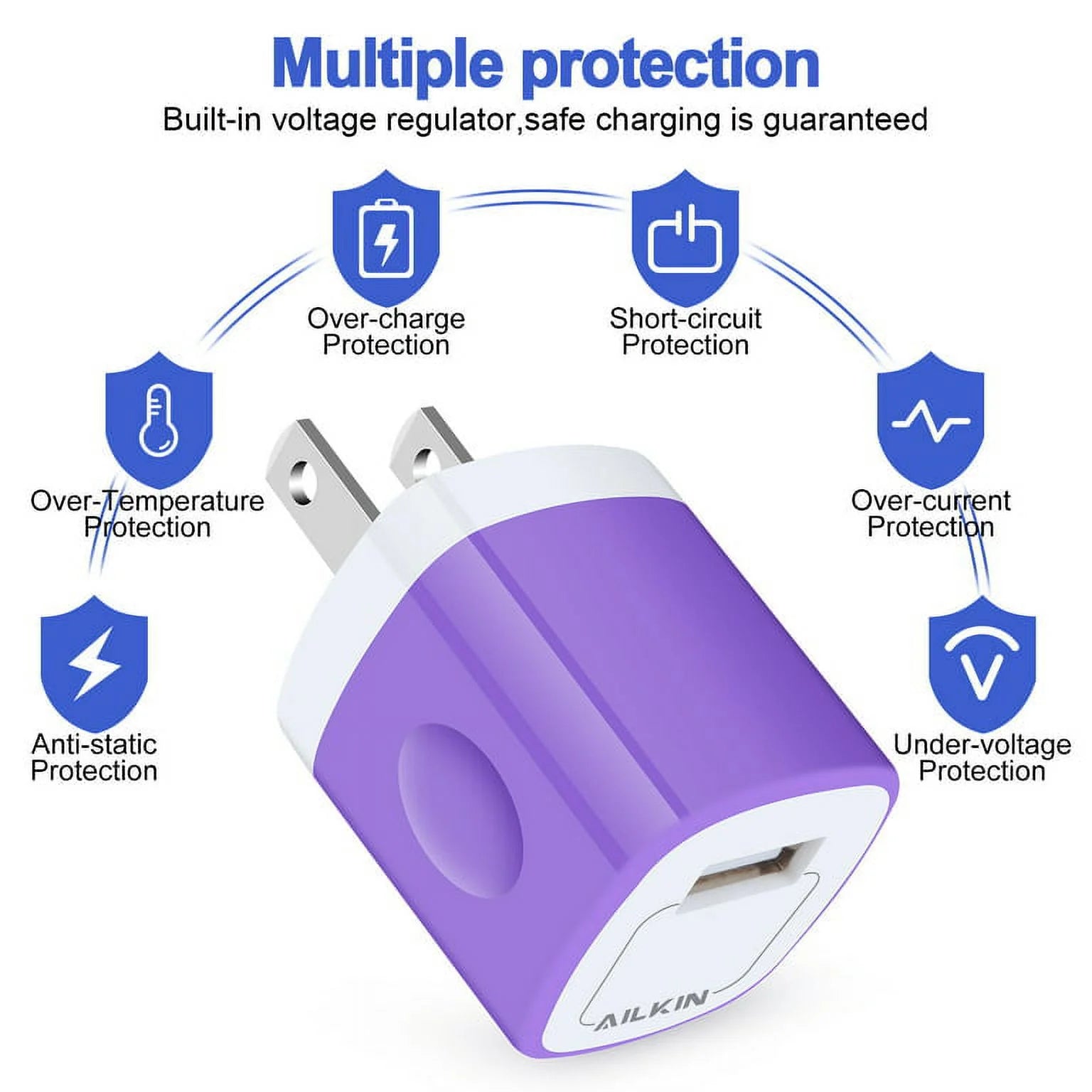 USB Wall Charger Block,Usb Charger Adapter, 5V/1A/4Pack Wall Charger Block Fast Charging Station Power Base Charger Block Plug Brick for Iphone Wall Charger