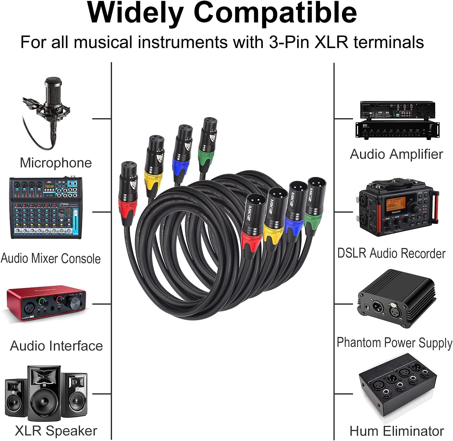 XLR Microphone Cables 25 Feet 4 Pack - Pro Balanced 3 Pins XLR Male to Female Audio Cables