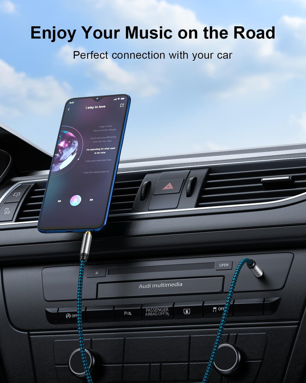 Aux Cord 25Ft, Nylon Braided 3.5Mm Audio Cable Headphone Cable 3.5Mm Male To