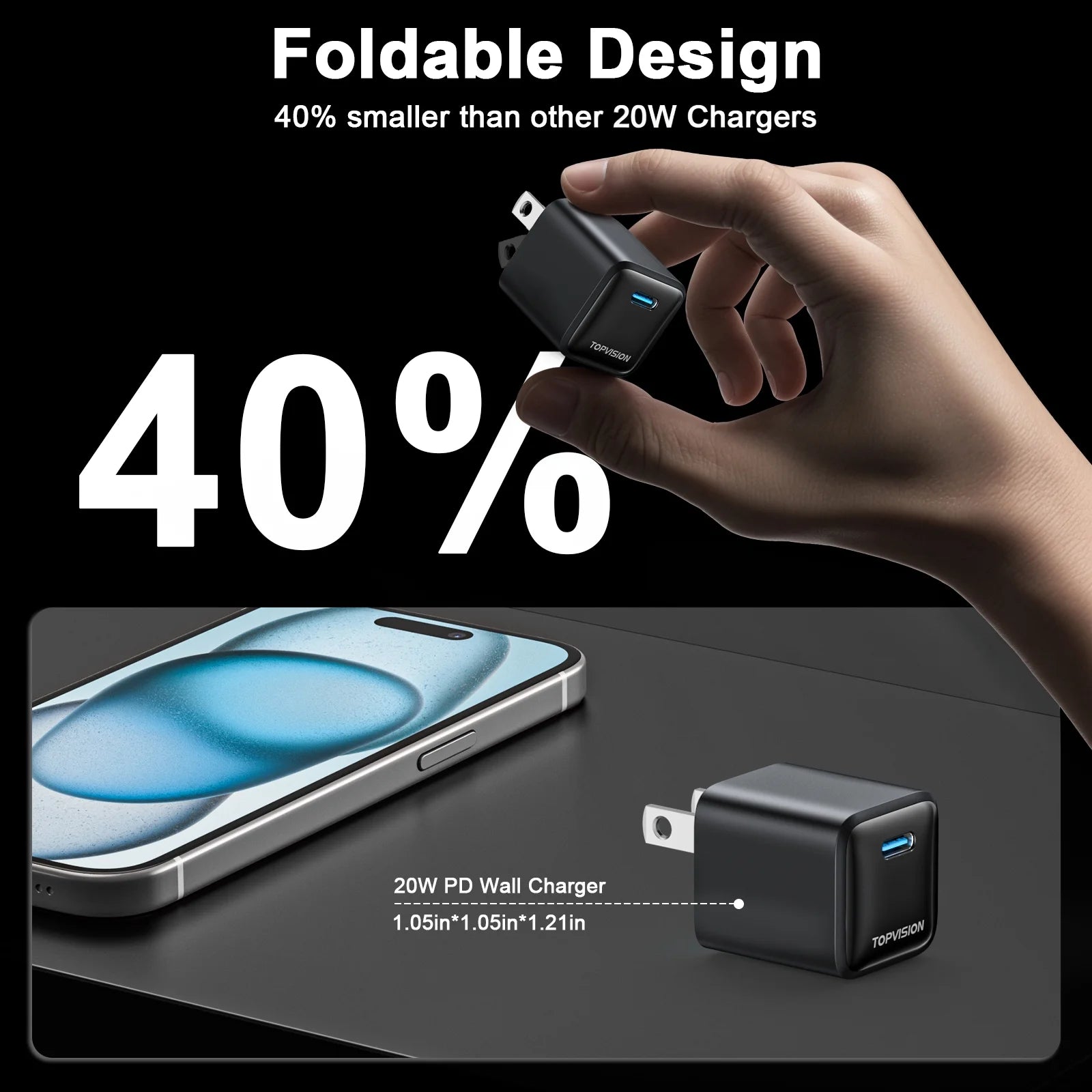 USB-C Charger Block 20W, Wall Charger Fast Charging Block for Apple, Android, 1 Pack