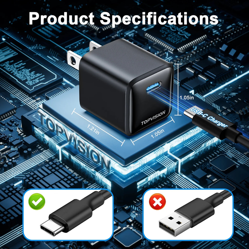 USB-C Charger Block 20W, Wall Charger Fast Charging Block for Apple, Android, 1 Pack