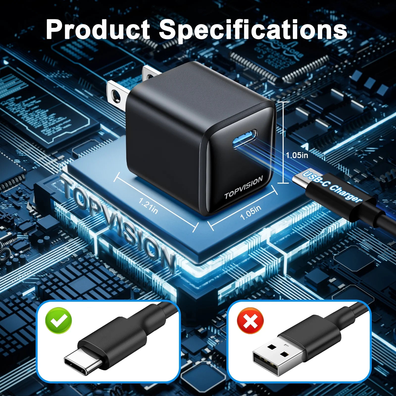 USB-C Charger Block 20W, Wall Charger Fast Charging Block for Apple, Android, 1 Pack