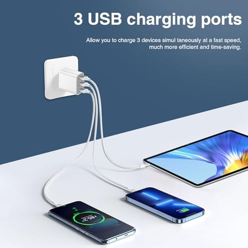 USB Charger Block, Wall Plug in Charging Blocks, Fast Charging Multiport White