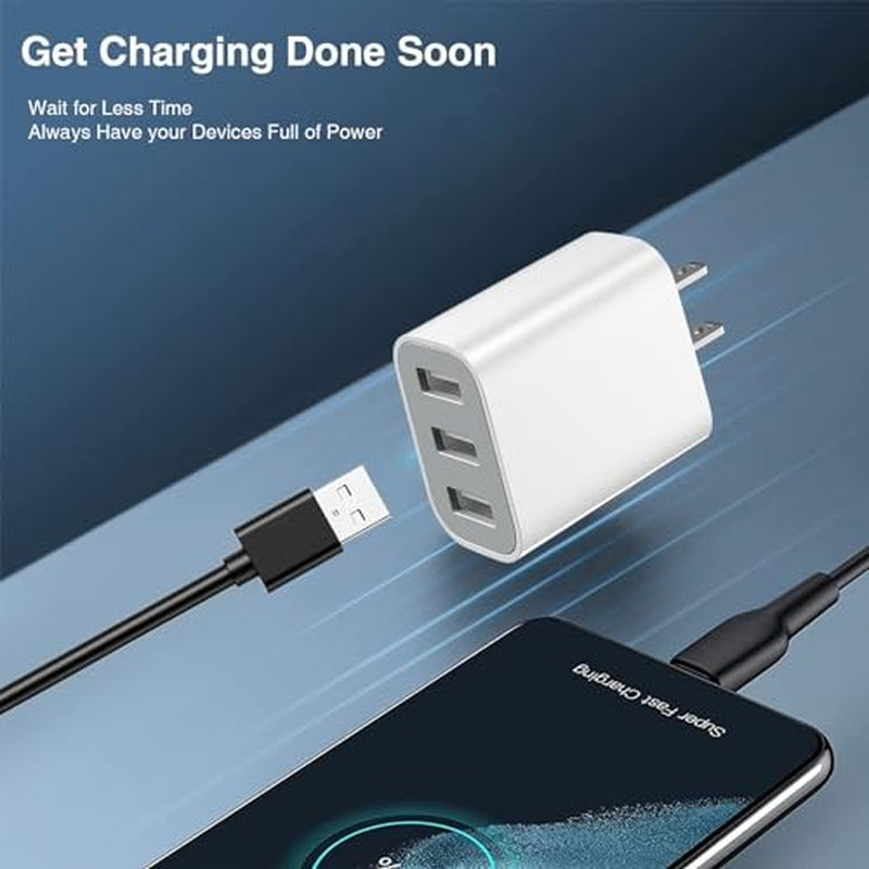 USB Charger Block, Wall Plug in Charging Blocks, Fast Charging Multiport White