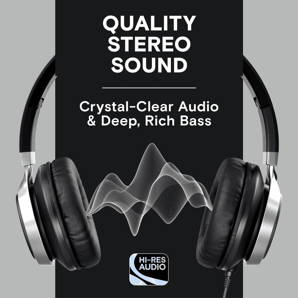 CL750 Wired Headphones with Microphone, On-Ear Head Phones with Mic, Black