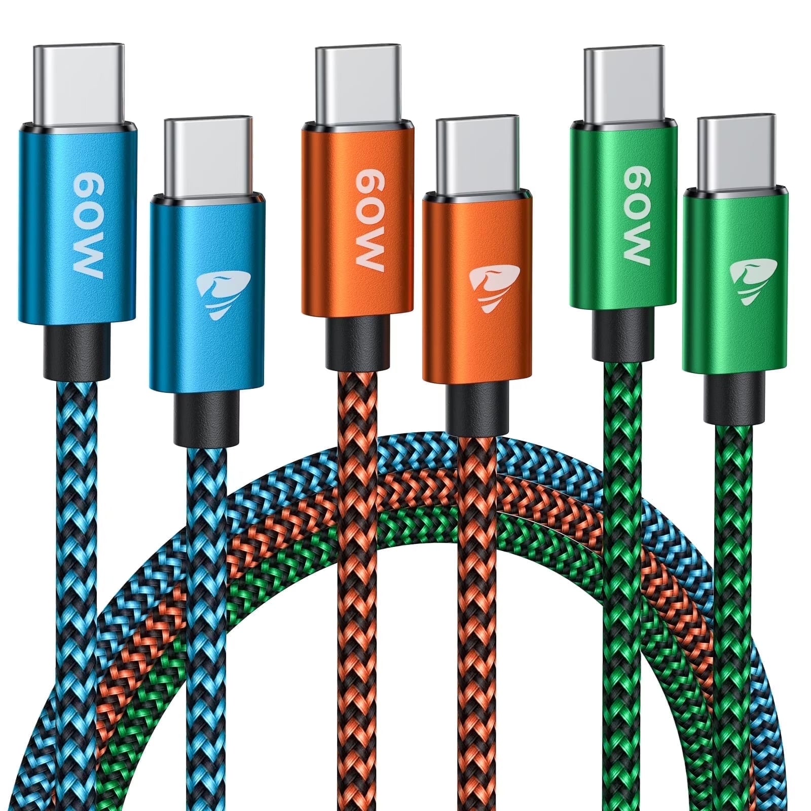 60W USB C to USB C Cable, [3Pack 10FT] PD Fast Charging Nylon Braided Type C to C Cord for Iphone 17/16/15, Samsung Galaxy S24/S23 Ultra