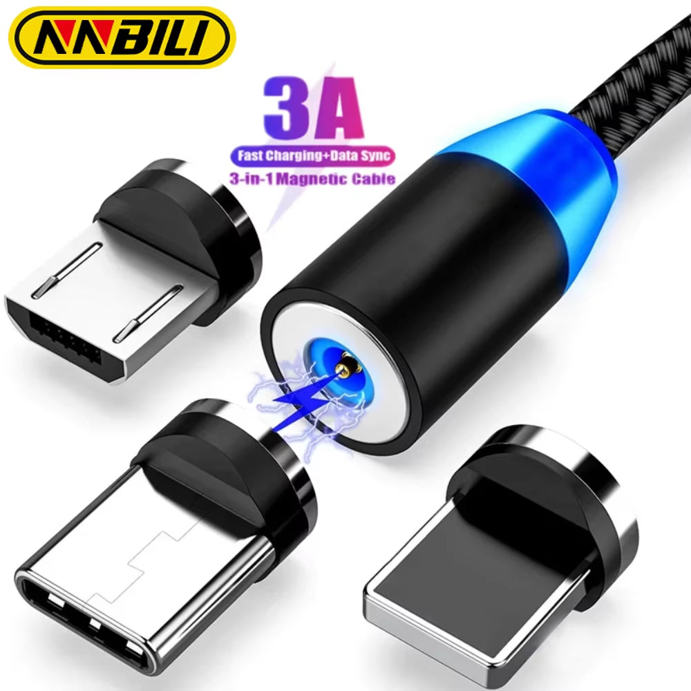 3A LED Magnetic USB Cable Fast Charging USBC Cable Magnet Charger Data Charge Micro USB Cable Mobile Phone Cable USB Cord