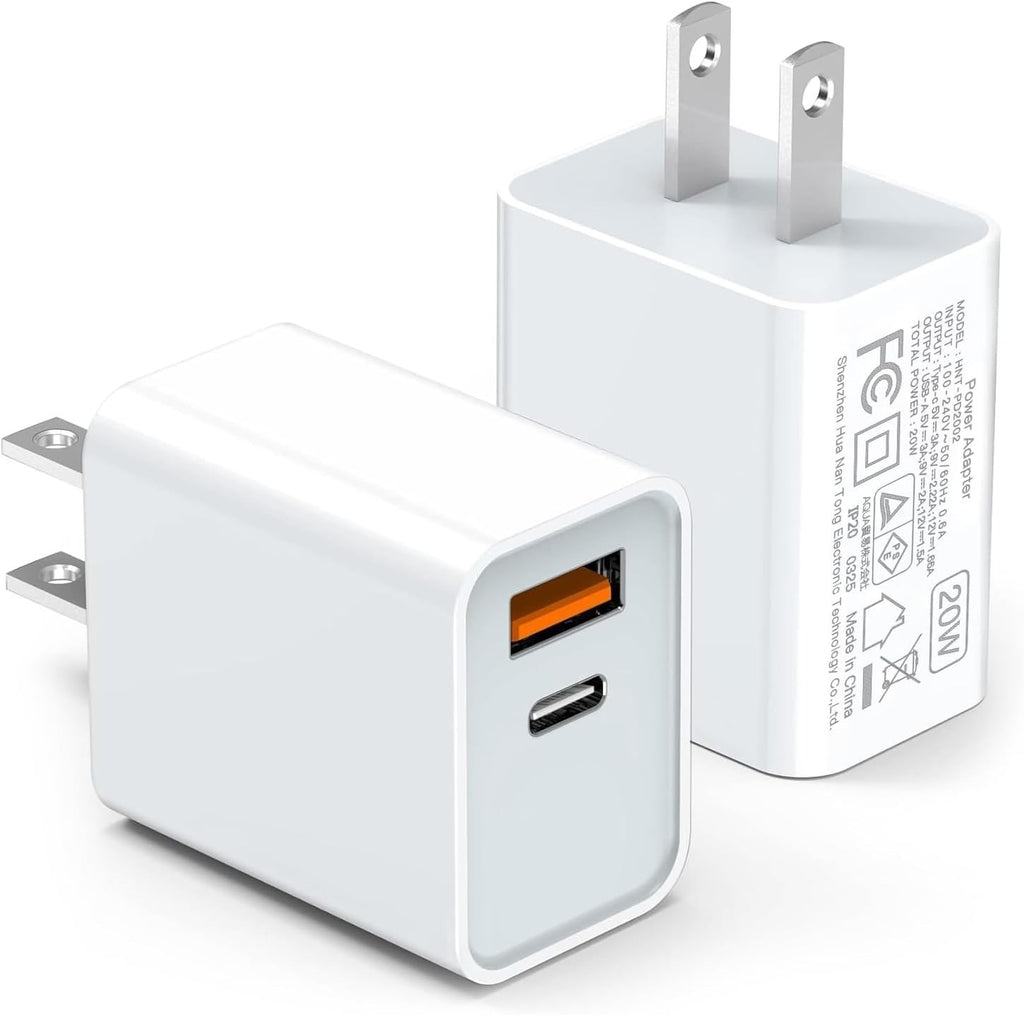 USB C Wall Charger 20W, Dual Port Fast Charging Block - White, 2 Pcs