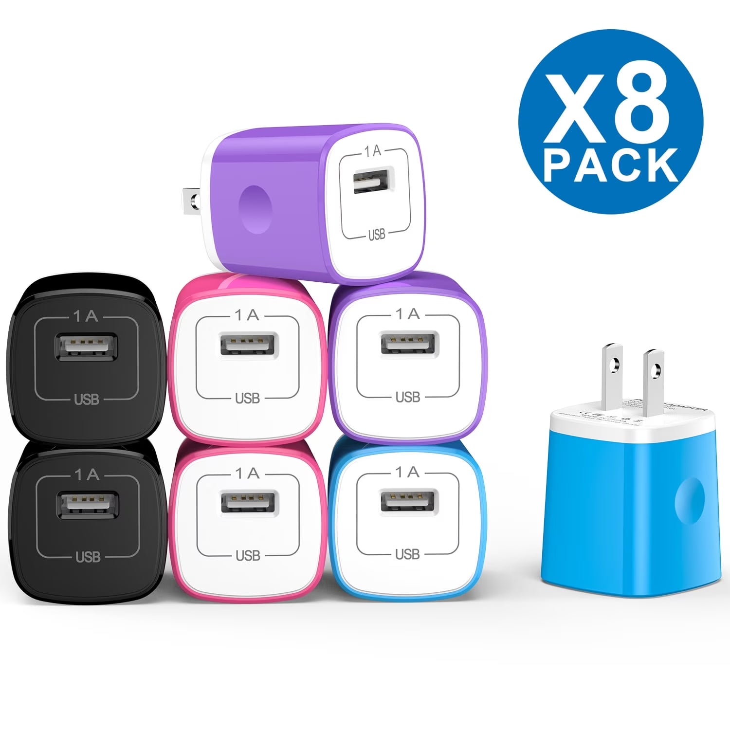 8 Pack USB C Charger Blcok,  1A Wall Charger Block Type C Block Fast Charger Android USB Brick Type C Charger Charger Plug Brick Cube Charger Box Fast Charging Block for Samsung Android Charger
