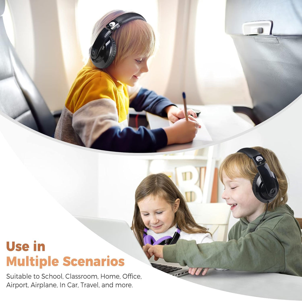 Comfort Kids Headphones for School, Lightweight Childrens Boys Girls Teens Over-Ear Headphones Wired 3.5Mm for CD DVD Player Tablet Phone Travel Black