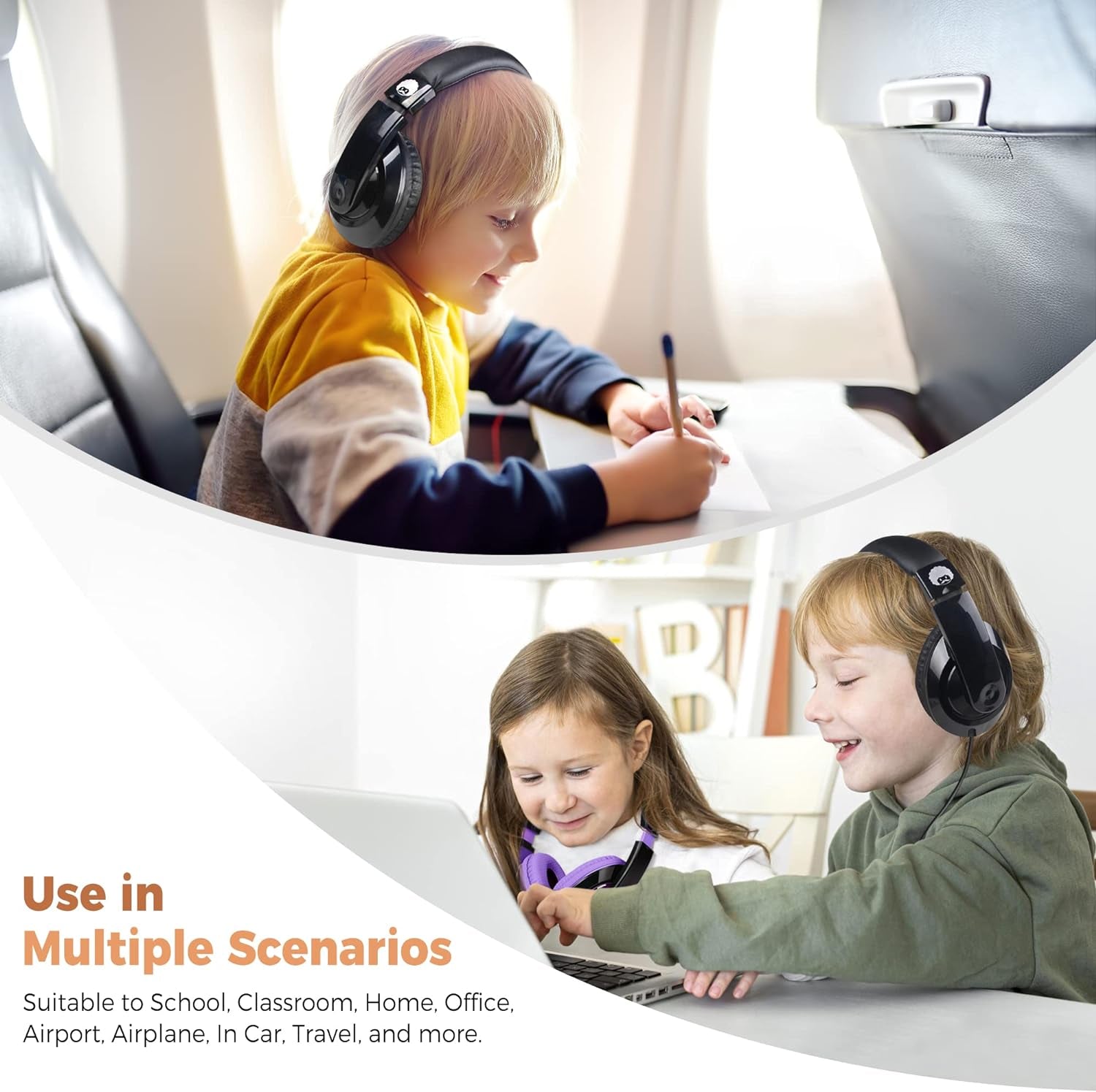 Comfort Kids Headphones for School, Lightweight Childrens Boys Girls Teens Over-Ear Headphones Wired 3.5Mm for CD DVD Player Tablet Phone Travel Black