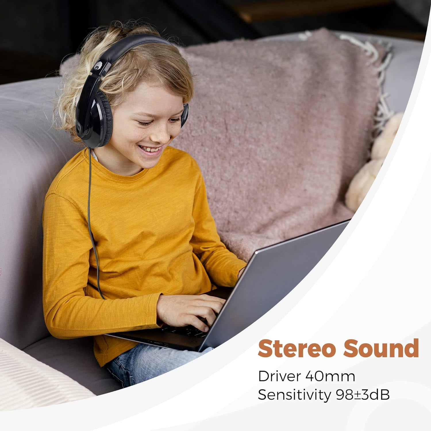 Comfort Kids Headphones for School, Lightweight Childrens Boys Girls Teens Over-Ear Headphones Wired 3.5Mm for CD DVD Player Tablet Phone Travel Black